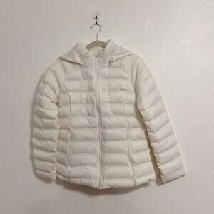 Time &True Size Small Off White Full Zip Puffer Packable Jacket Zip Off Hood